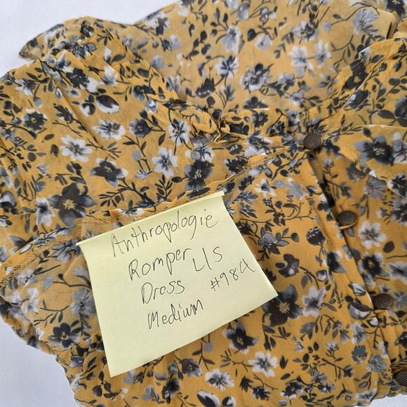 Anthropologie Romper Womens Medium Yellow Floral Long Sleeve Ruffle Tiered Boho - Picture 16 of 16
